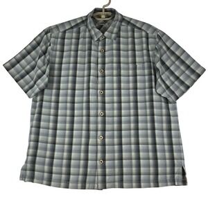 Tommy Bahama Shirt Mens L Grey Plaid 100% Silk Short Sleeve Button Down Pocket